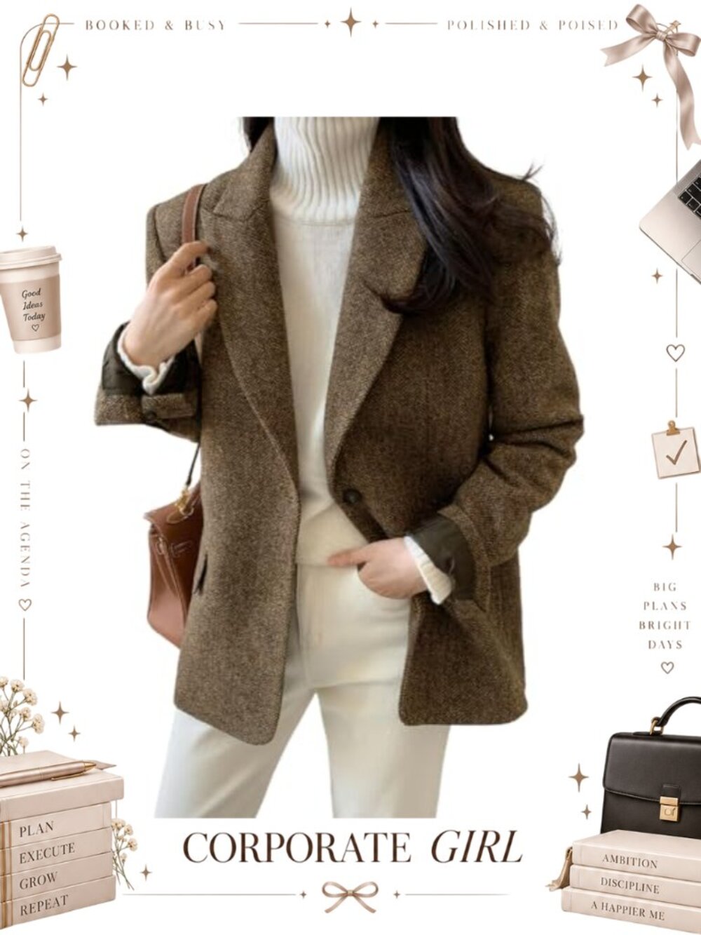 Wool Blend Single Breasted Blazer Jacket Notch Lapel Work Coat